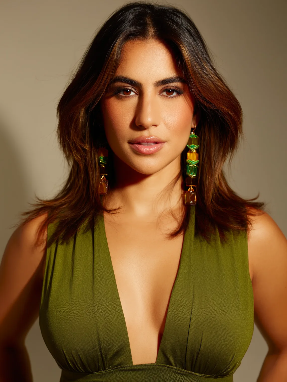 Medium Layered Shag with Honey Highlights, No Bangs
